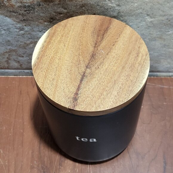 Expressions Signature Ceramic Wooden Tea Cannister Container with Lid Black - Picture 2 of 10